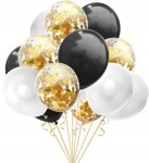 Bukiet balonów białe z konfetti czarne