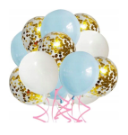Bukiet balonów błękitno białe z konfetti