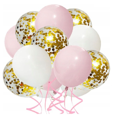 Bukiet balonów różowo białe z konfetti