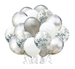 Bukiet balonów srebrnych chrom konfetti mix