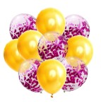 Bukiet balonów złoty i fuksja konfetti