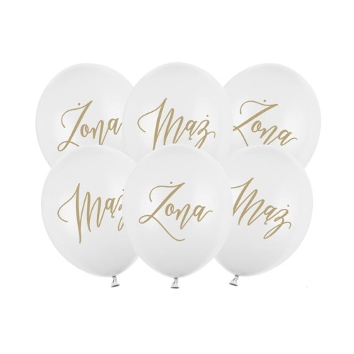 Balony mąż żona 6 sztuk 30cm MOCNE na ślub Wesele Rocznicę Ślubu białe he
