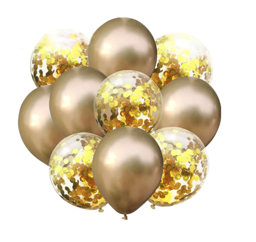 Balony złote z konfetti 10 sztuk 30cm Rocznica Ślubu zestaw dekoracji hel