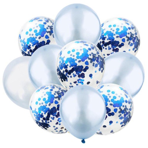 Bukiet balonów błękitne metaliczne konfetti chabrowe