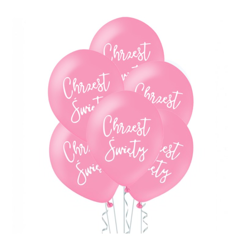 Balony lateksowe różowe Chrzest święty 6 szt 12 cali