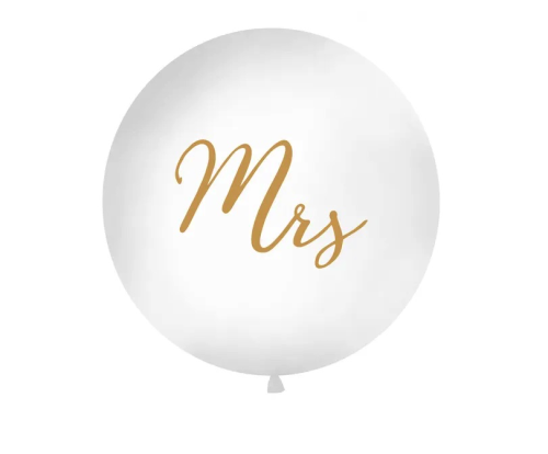 Balon lateksowy biały z nadrukiem Mrs 1 metr