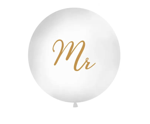 Balon lateksowy biały z nadrukiem Mr 1 metr