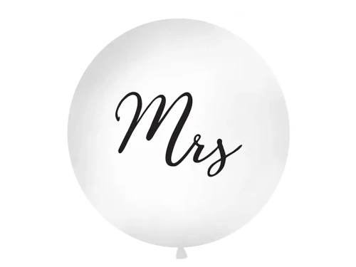 Balon lateksowy biały z nadrukiem Mrs 1 metr