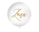 Balon lateksowy biały z nadrukiem Żona 1 metr
