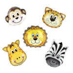 Balony foliowe zwierzęta 5 sztuk Lew Tygrys Zebra Żyrafa Małpa 26cm x 35cm