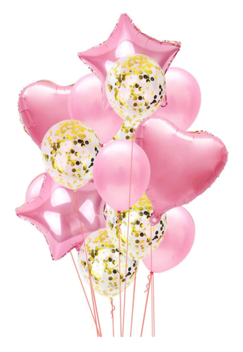 Bukiet balonów różowe serce gwiazda na hel