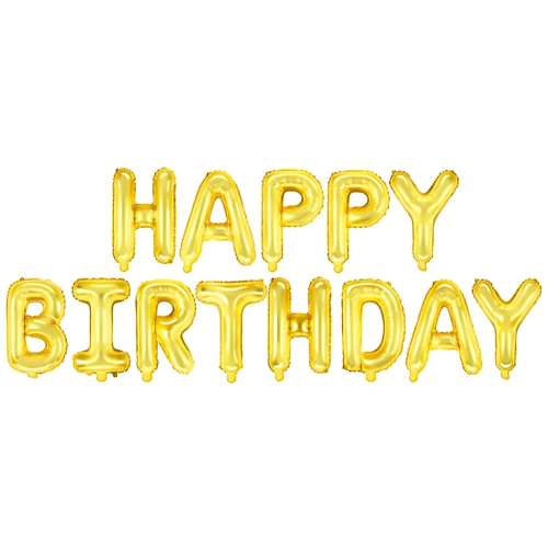 napis z balonów foliowy Happy Birthday złoty