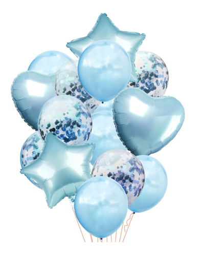 Bukiet balonów foliowych na Chrzest Roczek baby blue
