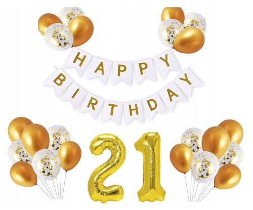 Zestaw na urodziny biało złoty baner 0-99