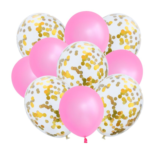 Balony różowe z konfetti złotym 10 szt Zestaw Urodziny Dziewczynki Baby Shower