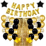 Zestaw dekoracji na Urodziny kurtyna złota Happy Bday