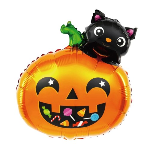 Zestaw balonów Halloween Kurtyna pomarańczowa 2m tło DYNIA z KOTEM baner