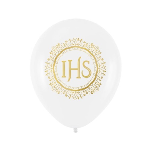balon lateksowy biały z nadrukiem IHS 12 cali