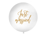 Balon lateksowy biały z nadrukiem Just married  1 metr