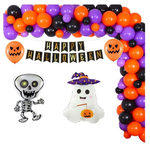 Duża Girlanda balonowa fioletowa Szkieletor Duszek Dynia