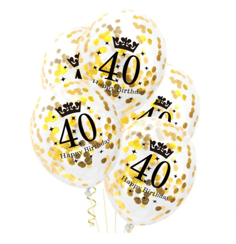 Balony lateksowe z konfetti na 40stkę 12 cali 5 szt