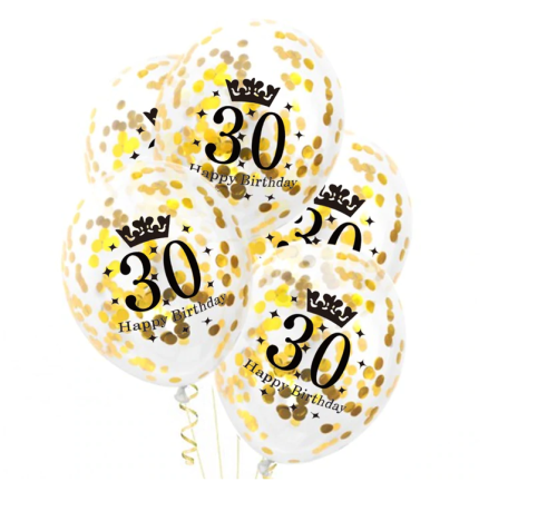 Balony lateksowe z konfetti na 30stkę 12 cali 5 szt