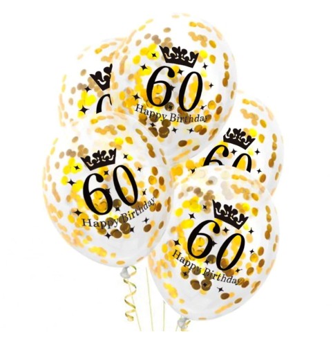 Balony lateksowe z konfetti na 60tkę 12 cali 5 szt