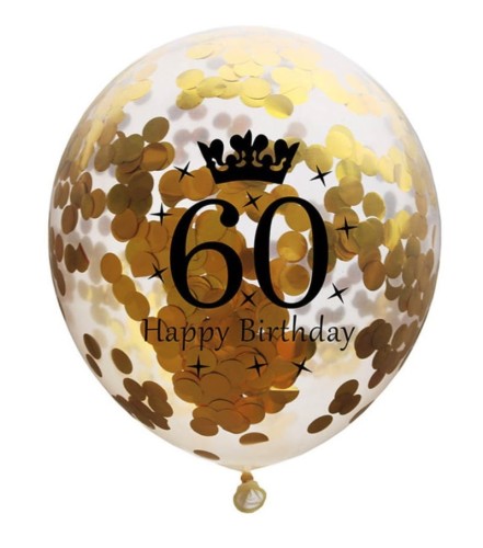 Balony lateksowe z konfetti na 60tkę 12 cali 5 szt