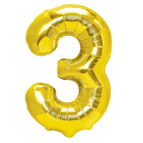 balon foliowy cyfra 3 złota 70cm