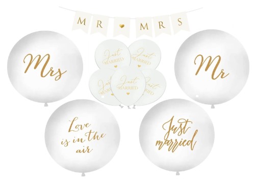 Zestaw balonów na wesele Just Married Giganty Mr Mrs Love