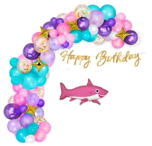 Girlanda balonowa różowa fioletowa Rekin Shark