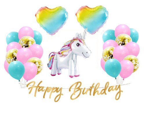 Zestaw balonów tęczowe stojący Unicorn Jednorożec
