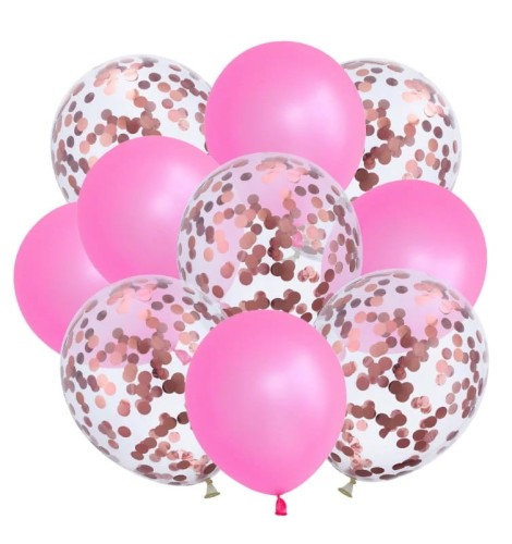 Bukiet balonów różowe z konfetti Rose Gold