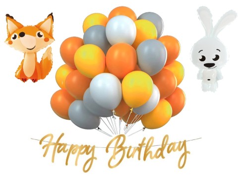 Zestaw balonów Leśne Urodziny Baner Happy Lis