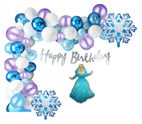 Girlanda balonowa Kraina Lodu Elza Śnieżynka Baner urodzinowy Happy Birthday