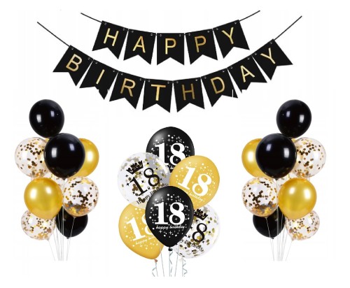Balony z banerem Happy Birthday na 18stkę