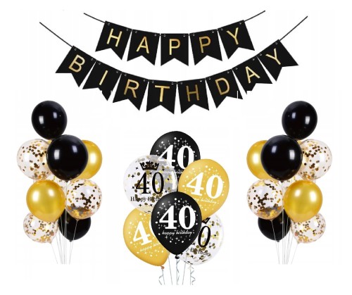 Balony z banerem Happy Birthday na 40stkę