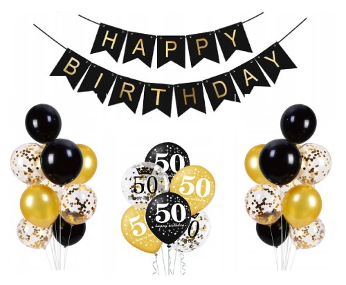 Balony z banerem Happy Birthday na 50tkę 50te