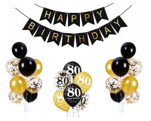 Balony z banerem Happy Birthday na 80te 80tkę