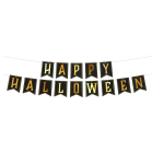 Baner czarno złoty Happy Halloween z kośćmi 250cm