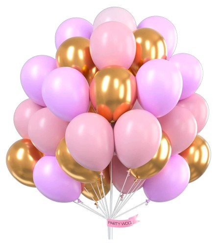 Bukiet balonów liliowo złoto różowe