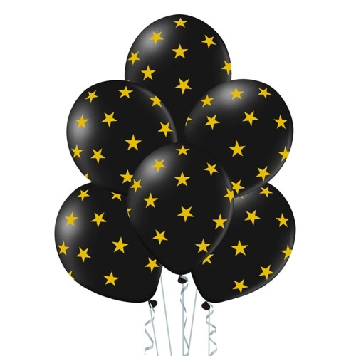 Balony lateksowe czarne w gwiazdki 6szt 12 cali Karnawał
