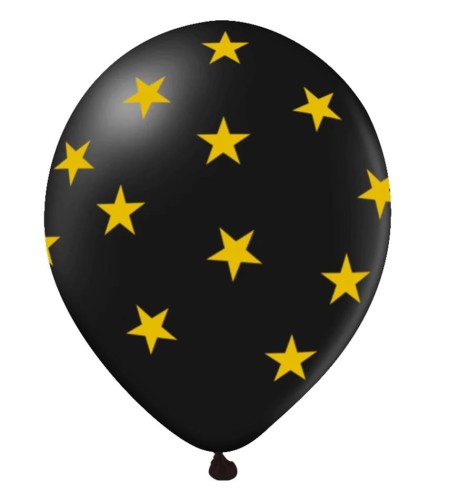 Balony lateksowe czarne w gwiazdki 6szt 12 cali Karnawał