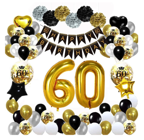 Duży zestaw balonów na 60 urodziny Złote Baner