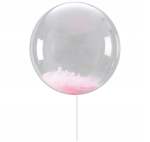 Balon bobo przezroczysty z piórkami różowymi