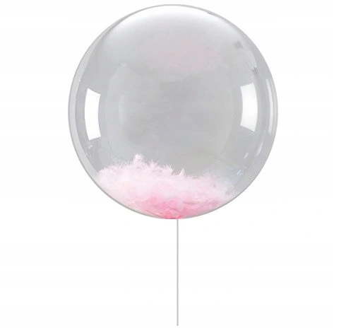 Balon bobo przezroczysty z piórkami różowymi