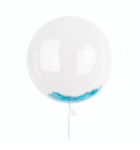Balon bobo przezroczysty z piórkami niebieskimi