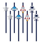 Słomki papierowe Kosmos UFO astronauta Rakieta 19,5cm 8szt. zestaw