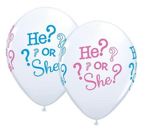 Balony lateksowe He or She na Gender Reveal Party 11 cali 5 szt