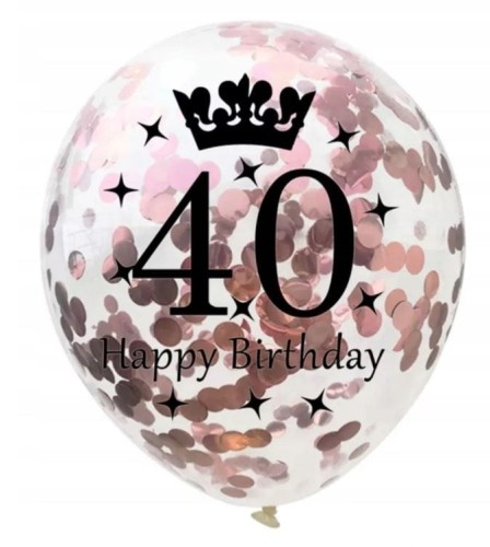 Balony lateksowe z konfetti rose gold na 40stkę 5 szt